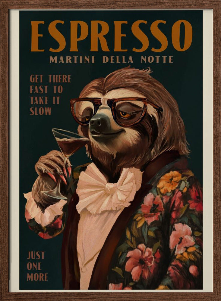 Art Deco Espresso Martini Drinking Sloth - Stretched Canvas, Poster or Fine Art Print I Heart Wall Art