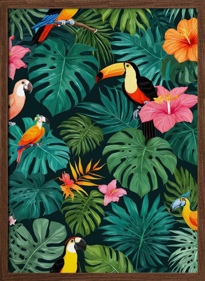 Tropical Paradise Jungle Pattern - Stretched Canvas, Poster or Fine Art Print I Heart Wall Art