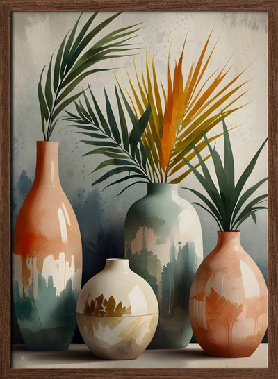 Tropical Vases In Watercolor Hues - Stretched Canvas, Poster or Fine Art Print I Heart Wall Art