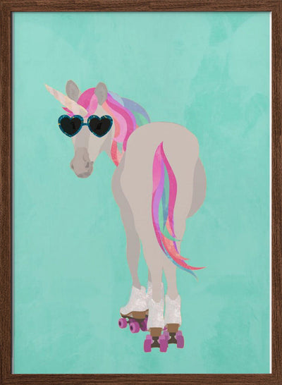 Unicorn roolerskating teal - Stretched Canvas, Poster or Fine Art Print I Heart Wall Art