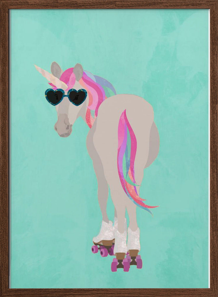 Unicorn roolerskating teal - Stretched Canvas, Poster or Fine Art Print I Heart Wall Art