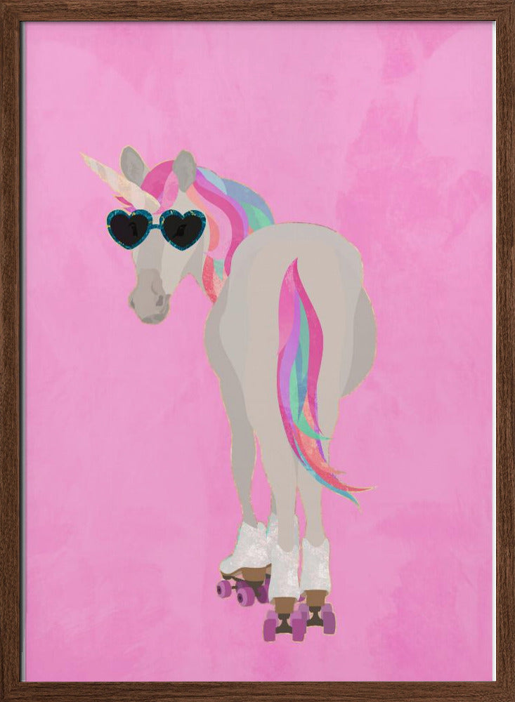 Unicorn rollerskating pink - Stretched Canvas, Poster or Fine Art Print I Heart Wall Art