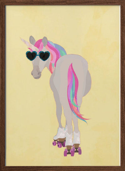 Unicorn rollerskating yello - Stretched Canvas, Poster or Fine Art Print I Heart Wall Art