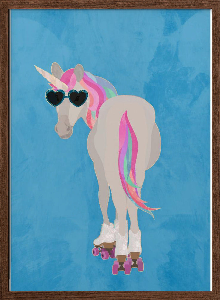 Unicorn rollerskating blue - Stretched Canvas, Poster or Fine Art Print I Heart Wall Art