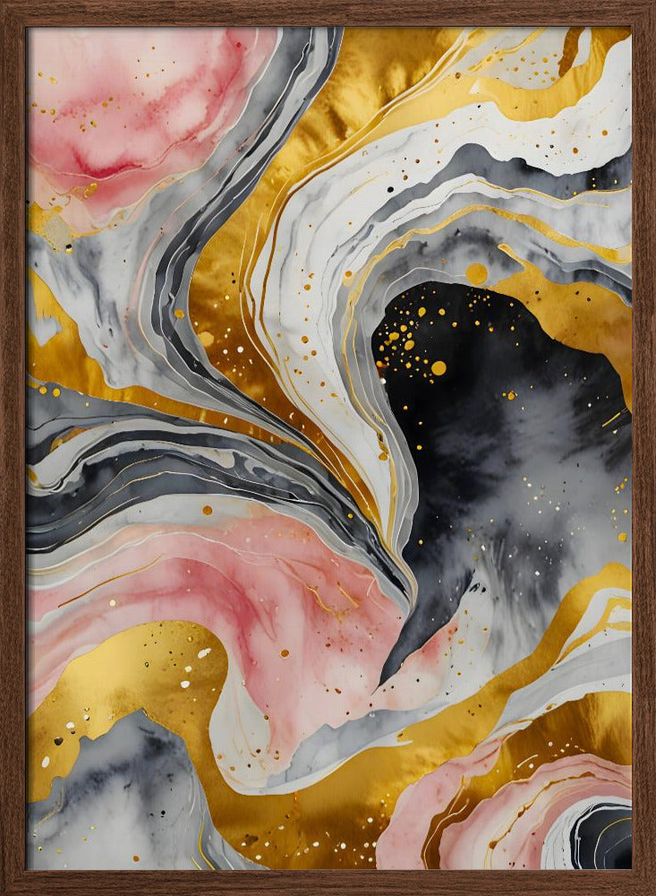 Golden Marble Whirls - Stretched Canvas, Poster or Fine Art Print I Heart Wall Art