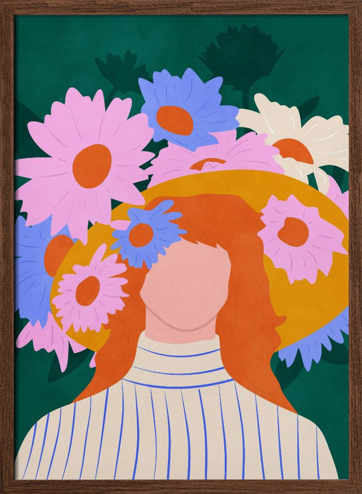 Golden Hat & Wildflowers - Stretched Canvas, Poster or Fine Art Print I Heart Wall Art