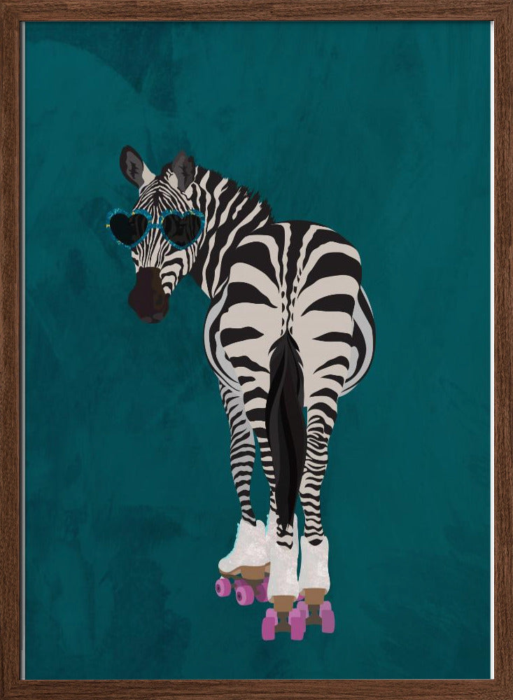 Rollerskating Zebra turquoise - Stretched Canvas, Poster or Fine Art Print I Heart Wall Art
