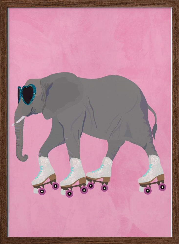 Elephant rollerskating pink - Stretched Canvas, Poster or Fine Art Print I Heart Wall Art