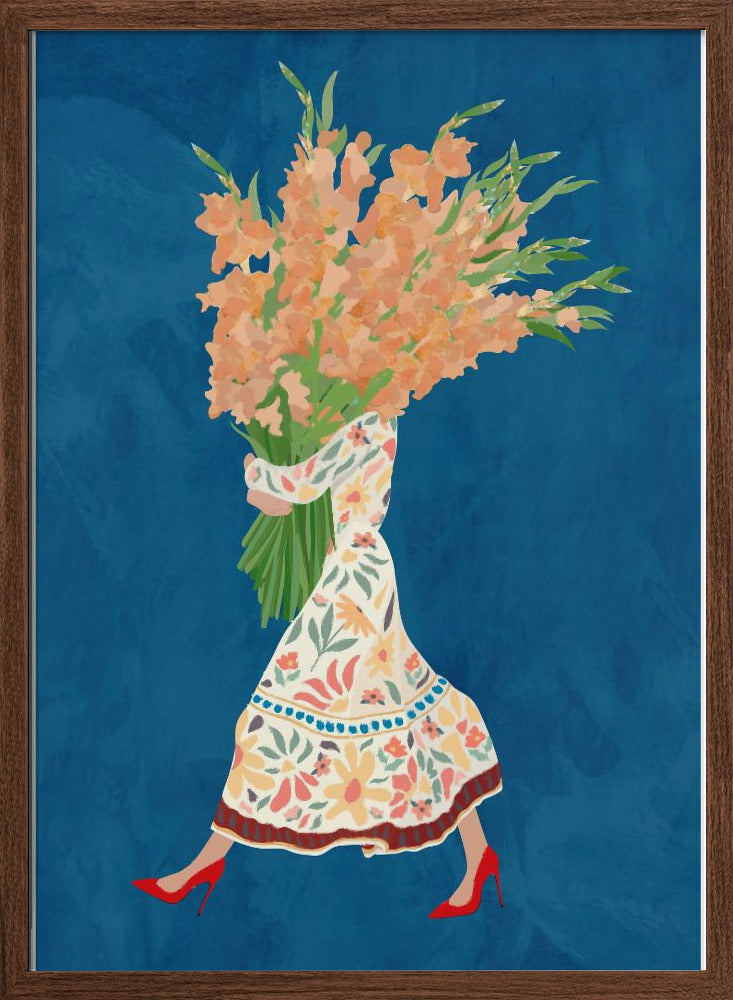 Boho Floral Dress Blue - Stretched Canvas, Poster or Fine Art Print I Heart Wall Art