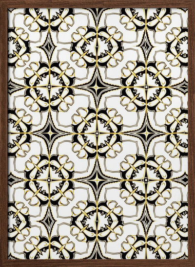 Geometric Pattern with Intricate Black and White Floral Motifs - Stretched Canvas, Poster or Fine Art Print I Heart Wall Art