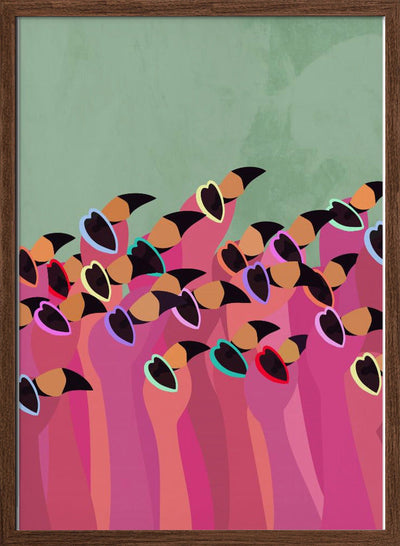 Flock Flamingos green - Stretched Canvas, Poster or Fine Art Print I Heart Wall Art