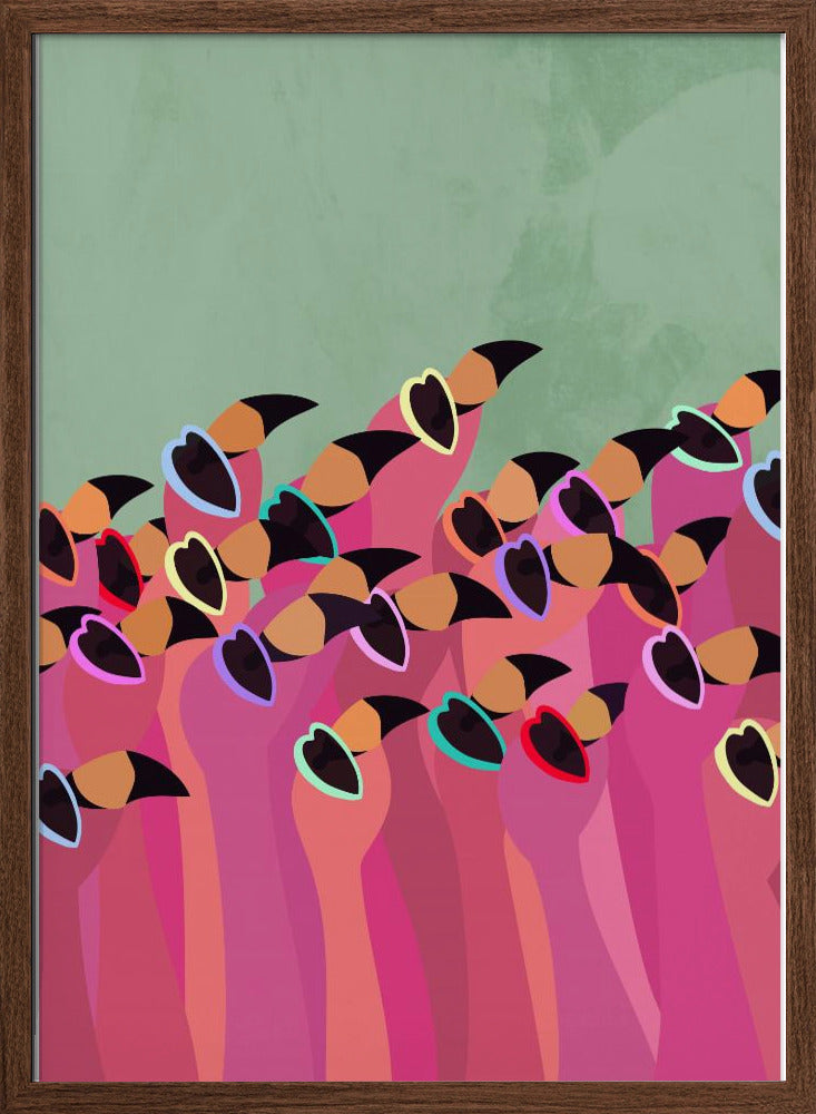 Flock Flamingos green - Stretched Canvas, Poster or Fine Art Print I Heart Wall Art