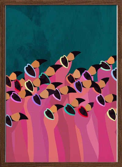 Flock flamingo turquoise - Stretched Canvas, Poster or Fine Art Print I Heart Wall Art
