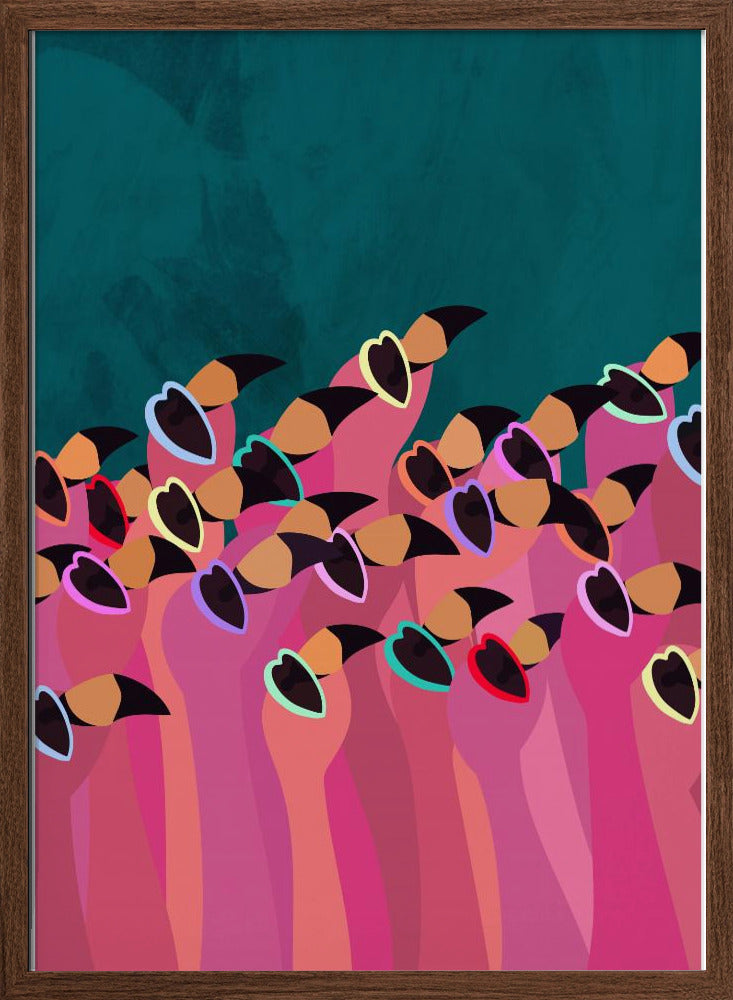 Flock flamingo turquoise - Stretched Canvas, Poster or Fine Art Print I Heart Wall Art
