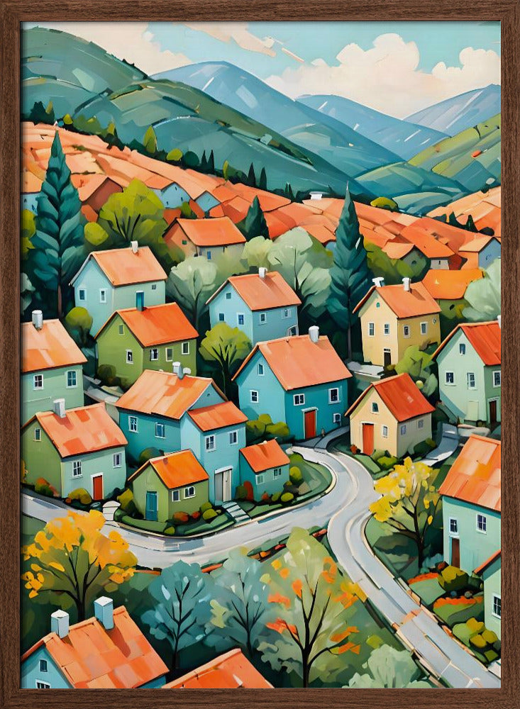 Pastel Village Dream - Stretched Canvas, Poster or Fine Art Print I Heart Wall Art