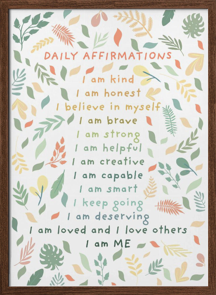 Daily Affirmations leaves - Stretched Canvas, Poster or Fine Art Print I Heart Wall Art
