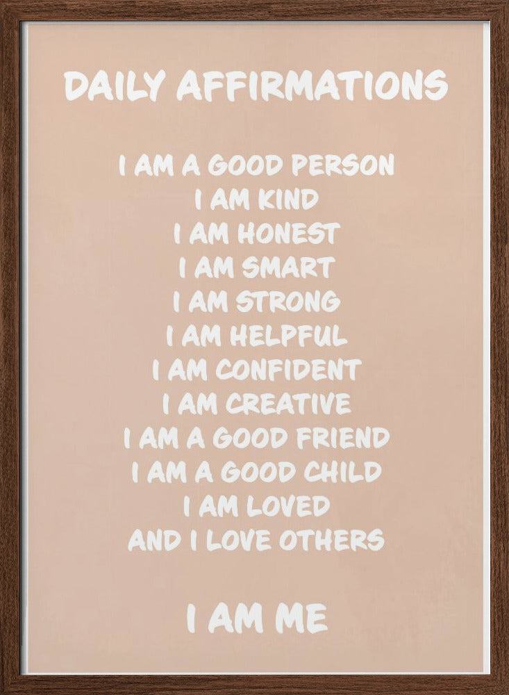 Daily Affirmations Beige - Stretched Canvas, Poster or Fine Art Print I Heart Wall Art
