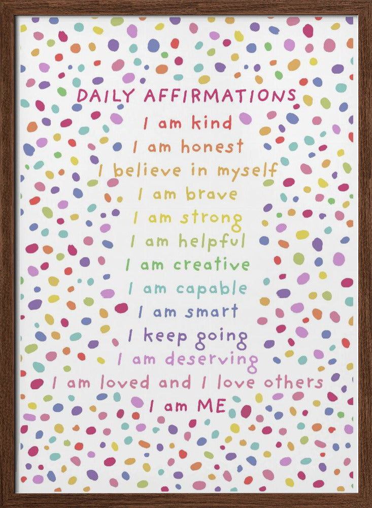 Daily Affirmations Polkadots - Stretched Canvas, Poster or Fine Art Print I Heart Wall Art