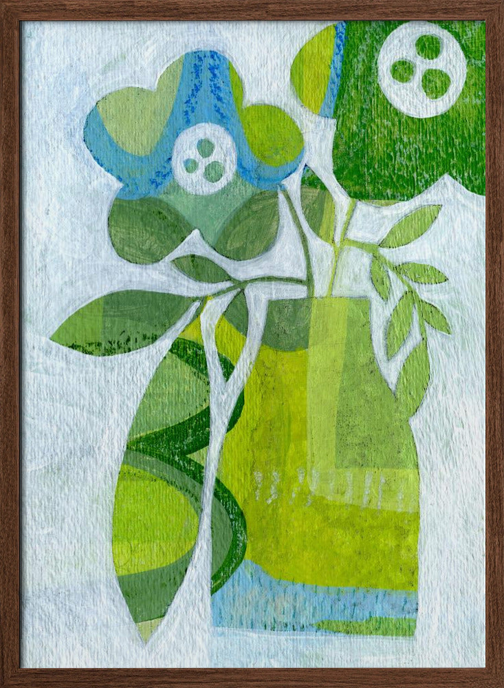 Abstract Daisy Green Blue - Stretched Canvas, Poster or Fine Art Print I Heart Wall Art