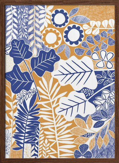 Modern Botanical  Mustard &amp; Cornflower - Stretched Canvas, Poster or Fine Art Print I Heart Wall Art