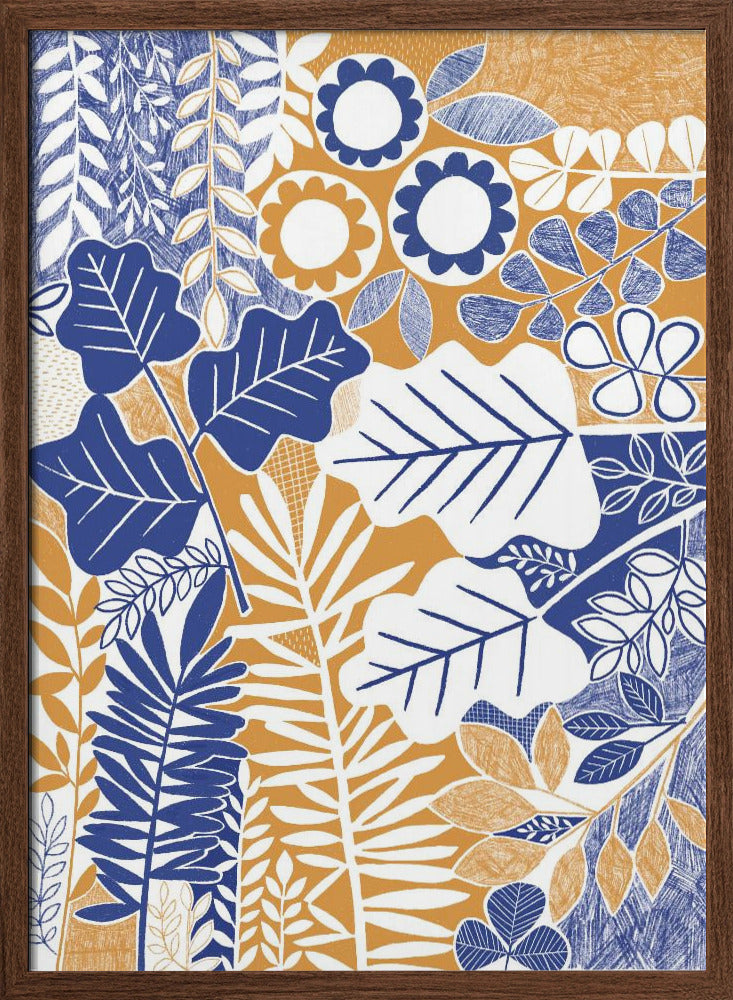 Modern Botanical  Mustard &amp; Cornflower - Stretched Canvas, Poster or Fine Art Print I Heart Wall Art