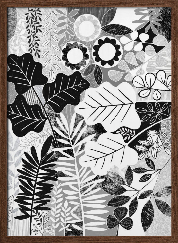 Modern Botanical Black &amp; White - Stretched Canvas, Poster or Fine Art Print I Heart Wall Art