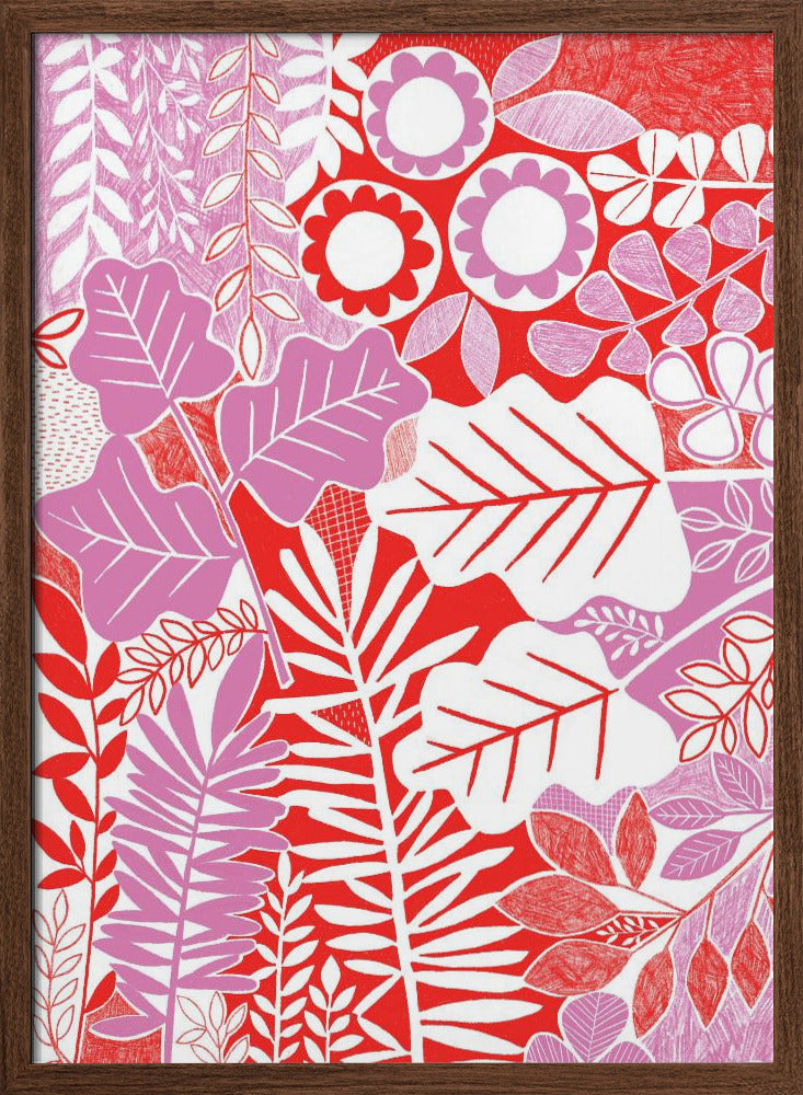 Modern Botanical  Lavender &amp; Red - Stretched Canvas, Poster or Fine Art Print I Heart Wall Art