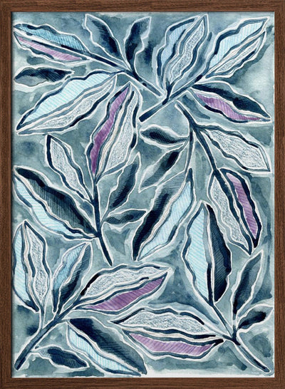 Blue &amp; Lavender Leaves - Stretched Canvas, Poster or Fine Art Print I Heart Wall Art