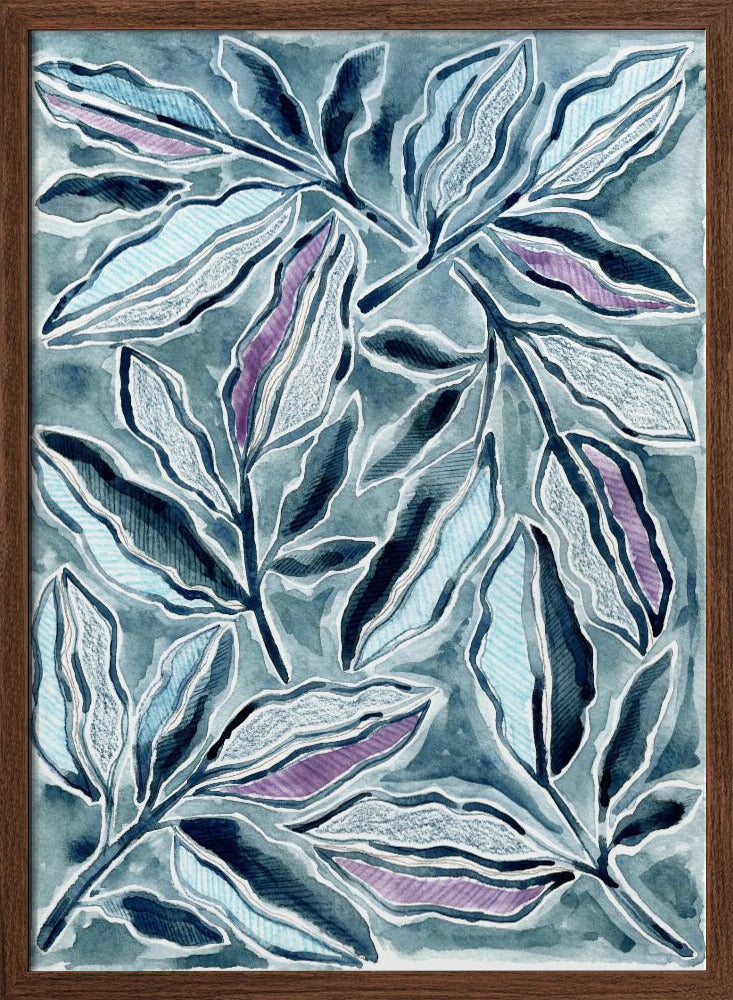 Blue &amp; Lavender Leaves - Stretched Canvas, Poster or Fine Art Print I Heart Wall Art