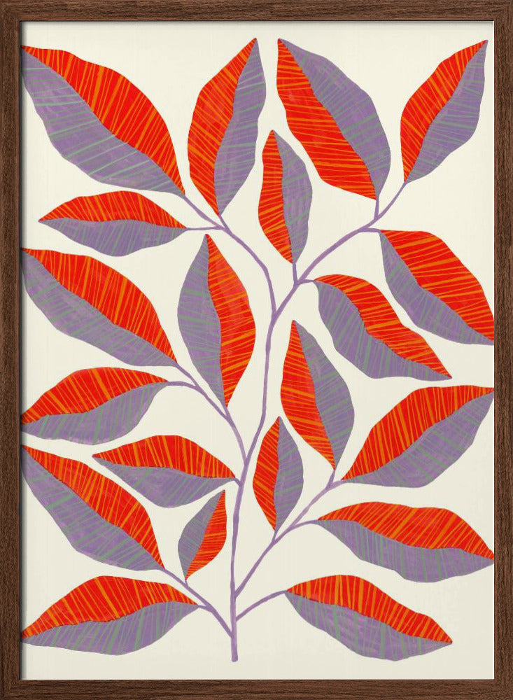 Striped Leaves Branch - Stretched Canvas, Poster or Fine Art Print I Heart Wall Art
