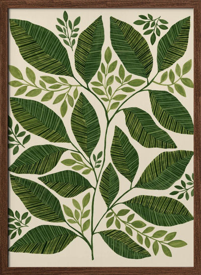 Striped Leaves Branch - Stretched Canvas, Poster or Fine Art Print I Heart Wall Art