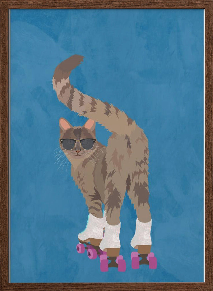 CAT ROLLERSKATING - Stretched Canvas, Poster or Fine Art Print I Heart Wall Art