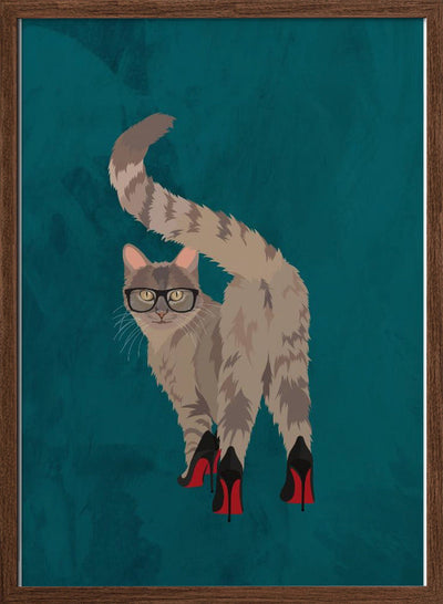 Cat in heels turquoise - Stretched Canvas, Poster or Fine Art Print I Heart Wall Art