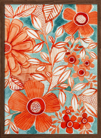 Red Daisies With Aqua - Stretched Canvas, Poster or Fine Art Print I Heart Wall Art