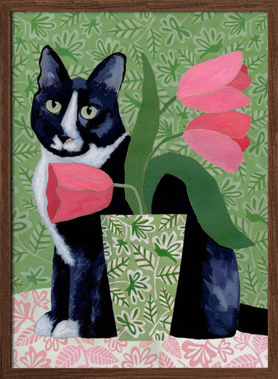 Barry With Pink Tulips And Pattern - Stretched Canvas, Poster or Fine Art Print I Heart Wall Art