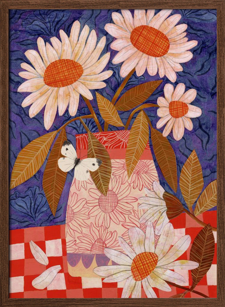 Daisies In A Patterned Vase - Stretched Canvas, Poster or Fine Art Print I Heart Wall Art