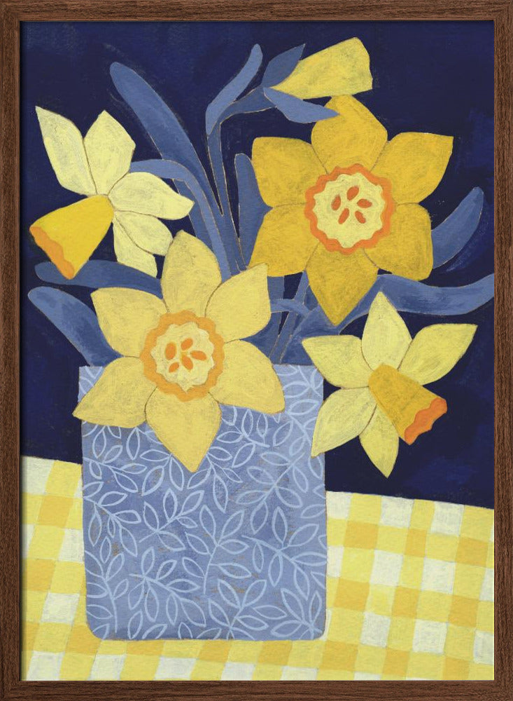 Daffodils With Yellow Gingham - Stretched Canvas, Poster or Fine Art Print I Heart Wall Art