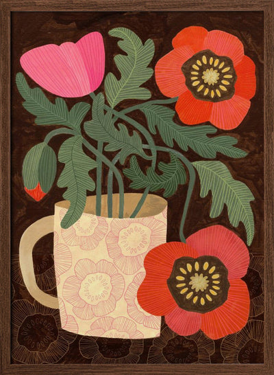 Red Poppies In A Mug - Stretched Canvas, Poster or Fine Art Print I Heart Wall Art