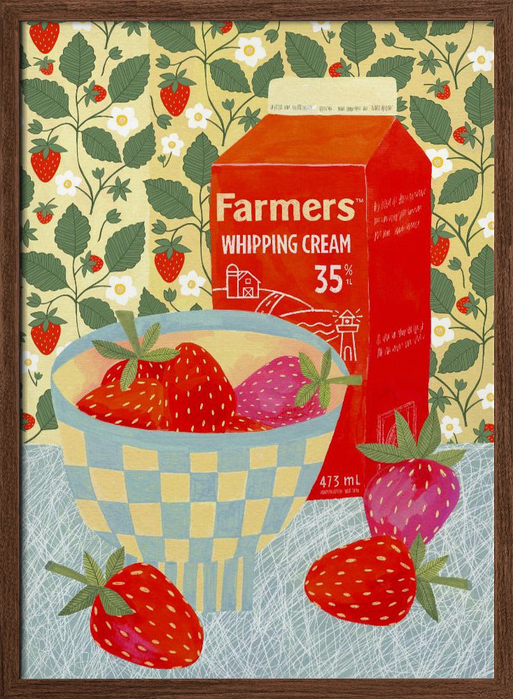 Strawberries In A Checkered Bowl - Stretched Canvas, Poster or Fine Art Print I Heart Wall Art