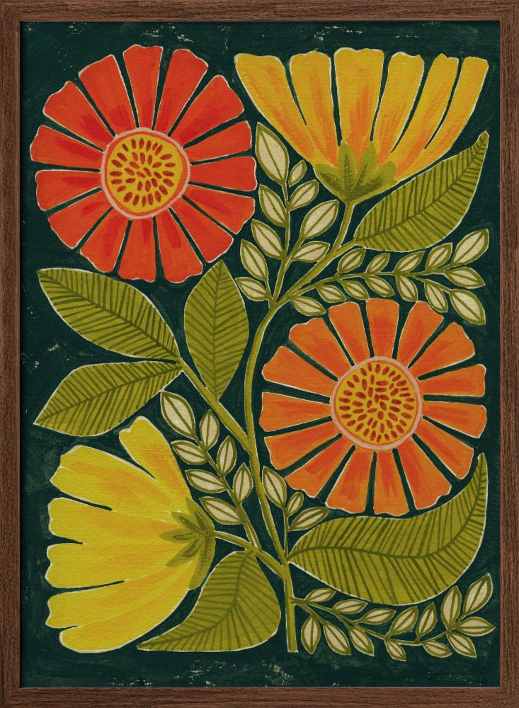 Vibrant Orange And Yellow Flowers - Stretched Canvas, Poster or Fine Art Print I Heart Wall Art