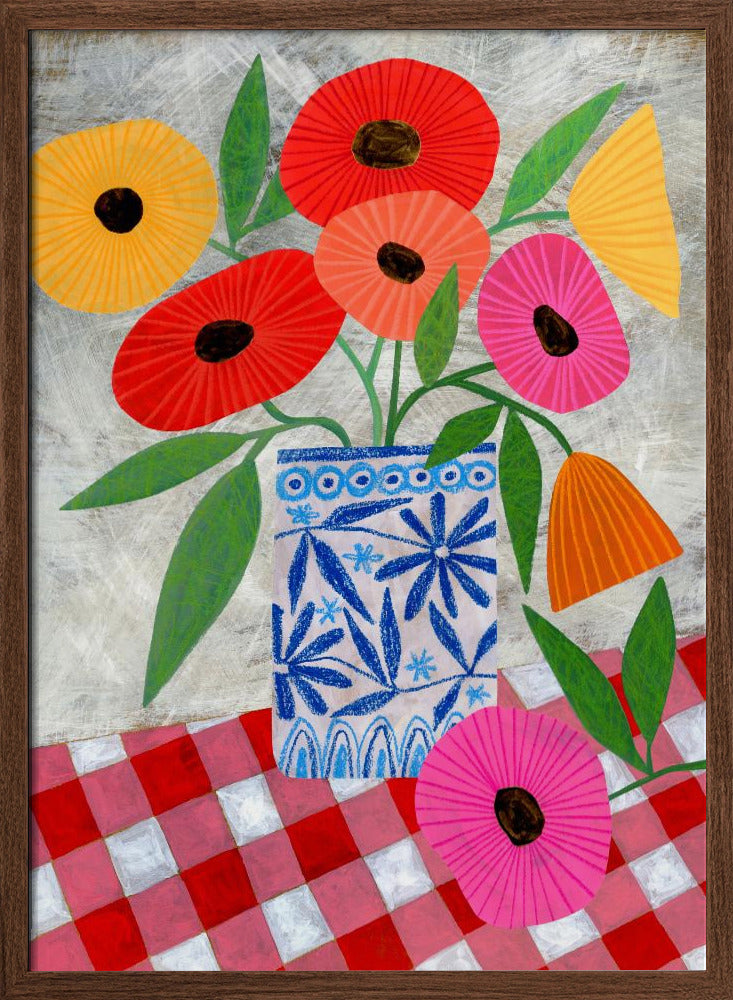 Poppies In A Patterned Vase - Stretched Canvas, Poster or Fine Art Print I Heart Wall Art