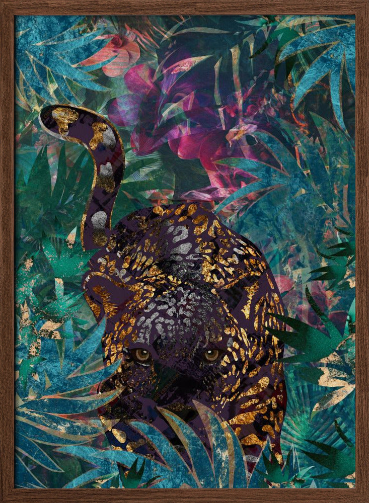 Black gold tropical jungle jaguar - Stretched Canvas, Poster or Fine Art Print I Heart Wall Art
