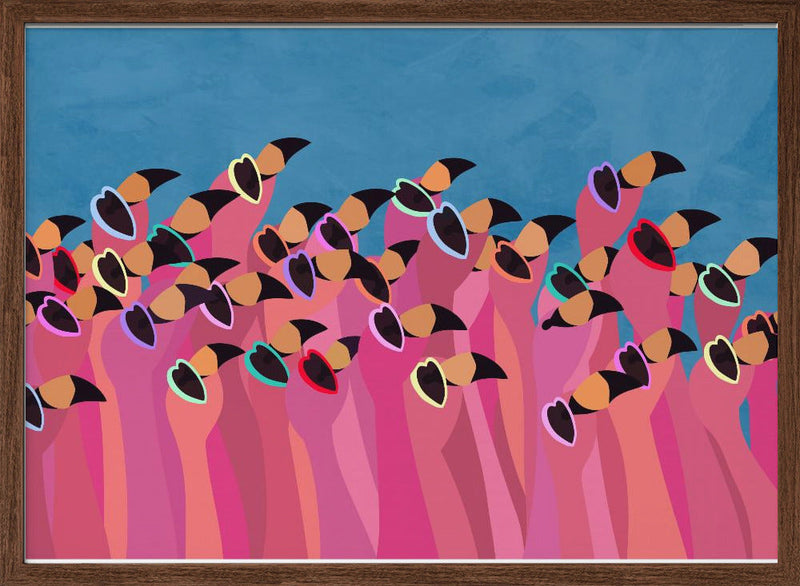 Flock flamingo blue - Stretched Canvas, Poster or Fine Art Print I Heart Wall Art