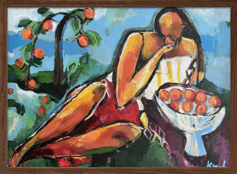 “Woman With Peaches” - Stretched Canvas, Poster or Fine Art Print