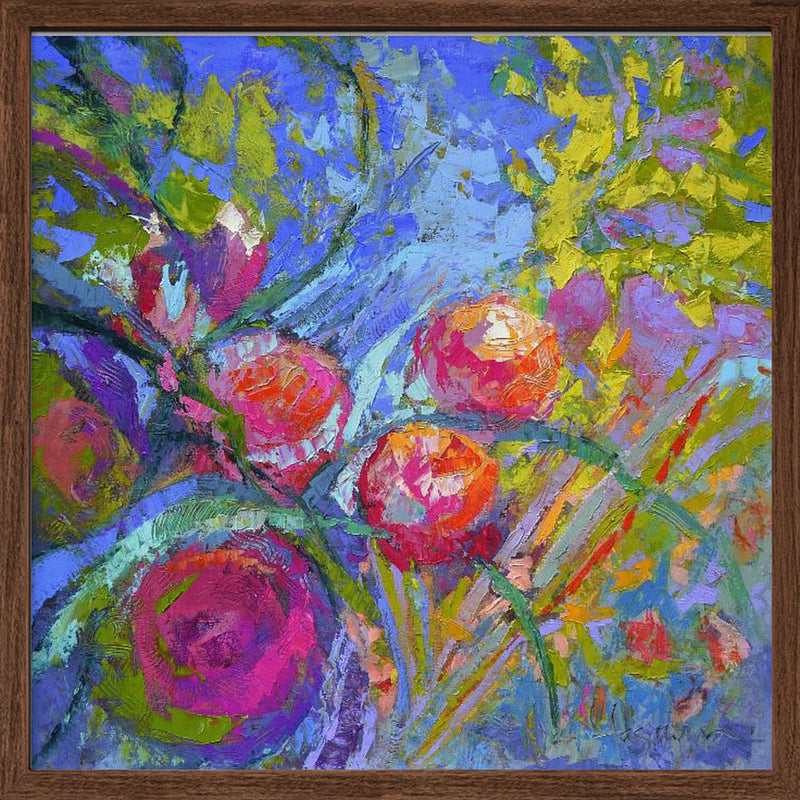 Vivid Blooms Dance - Square Stretched Canvas, Poster or Fine Art Print I Heart Wall Art