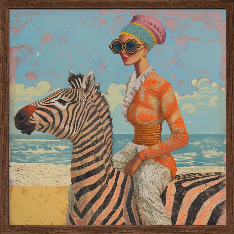 Woman and Zebra - Square Stretched Canvas, Poster or Fine Art Print I Heart Wall Art