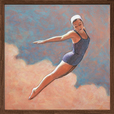 High Diver In Soft Clouds - Square Stretched Canvas, Poster or Fine Art Print I Heart Wall Art