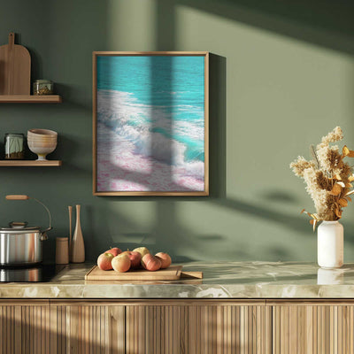 Waves Crashing in Pink and Blue - Stretched Canvas, Poster or Fine Art Print I Heart Wall Art