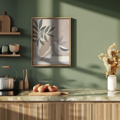 Doves On Patio - Stretched Canvas, Poster or Fine Art Print I Heart Wall Art