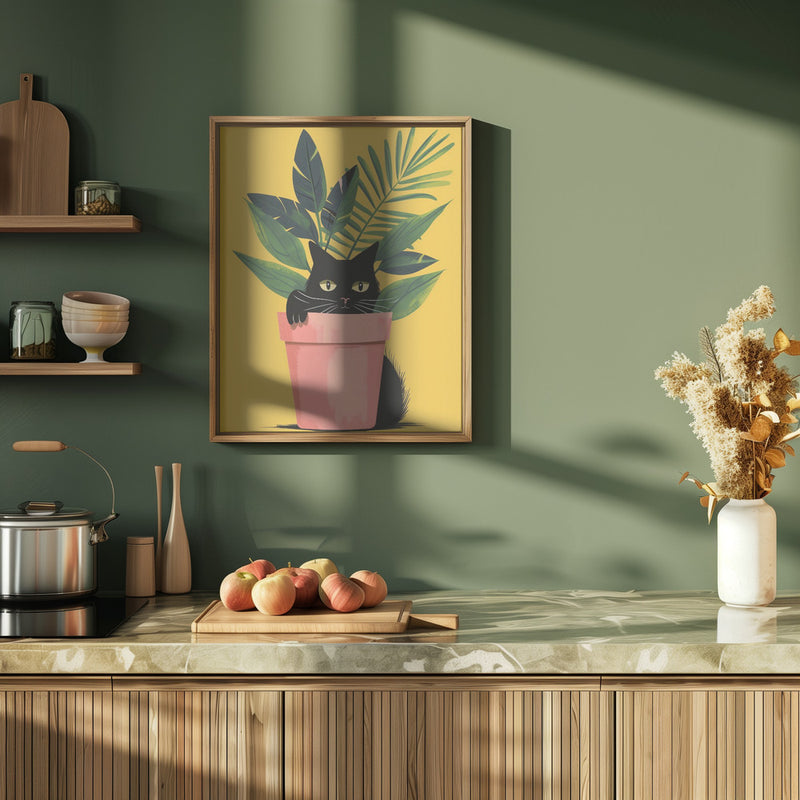 Cat In the Plant - Stretched Canvas, Poster or Fine Art Print I Heart Wall Art